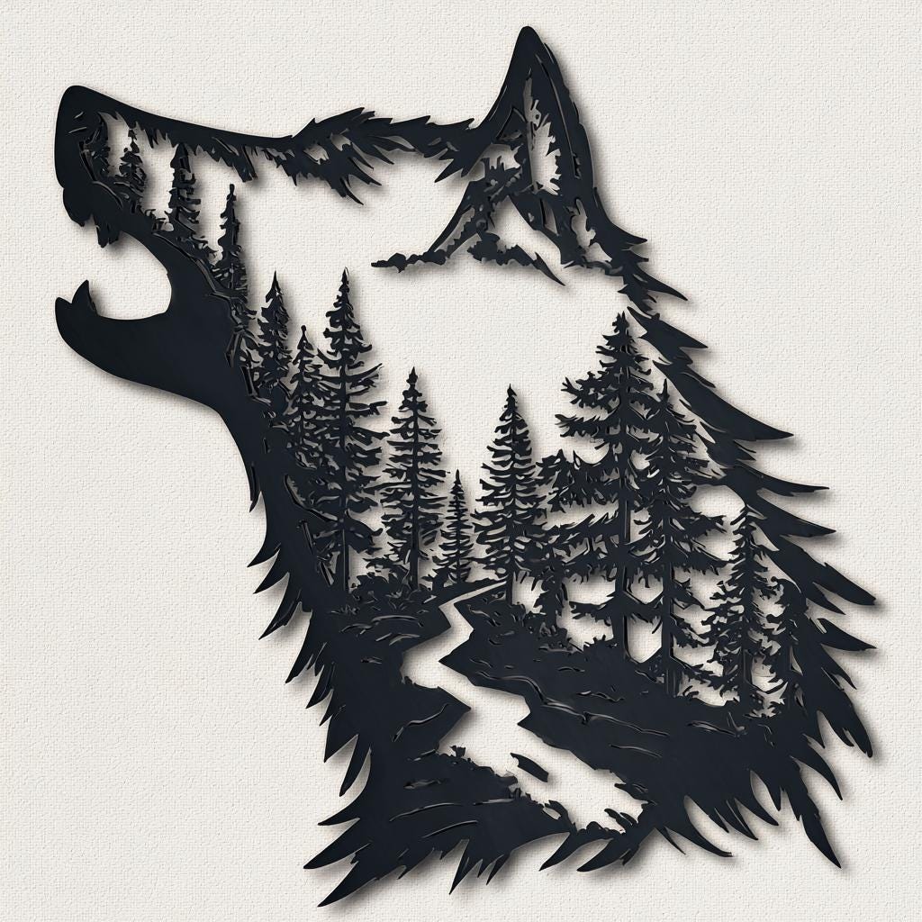 Wolf Metal Wall Art, 2D Aluminum Wolf Sign, Mountain Forest Wall Decor, Rustic Cabin Gift, Set of 4 Designs