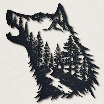 Wolf Metal Wall Art, 2D Aluminum Wolf Sign, Mountain Forest Wall Decor, Rustic Cabin Gift, Set of 4 Designs