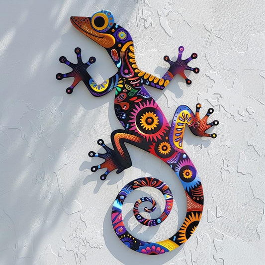 Colorful Gecko Metal Wall Art Tropical Lizard Wall Decor Mexican Folk Art Metal Sign Outdoor Patio Garden Decor Gecko Gift For Home Yard