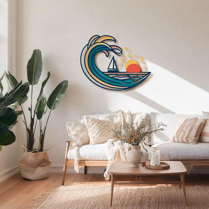 Ocean Wave 2D Metal Wall Art, Coastal Aluminum Wall Decor, Sunset Sailboat Beach House Sign, Nautical Ocean Decor, 4 Designs