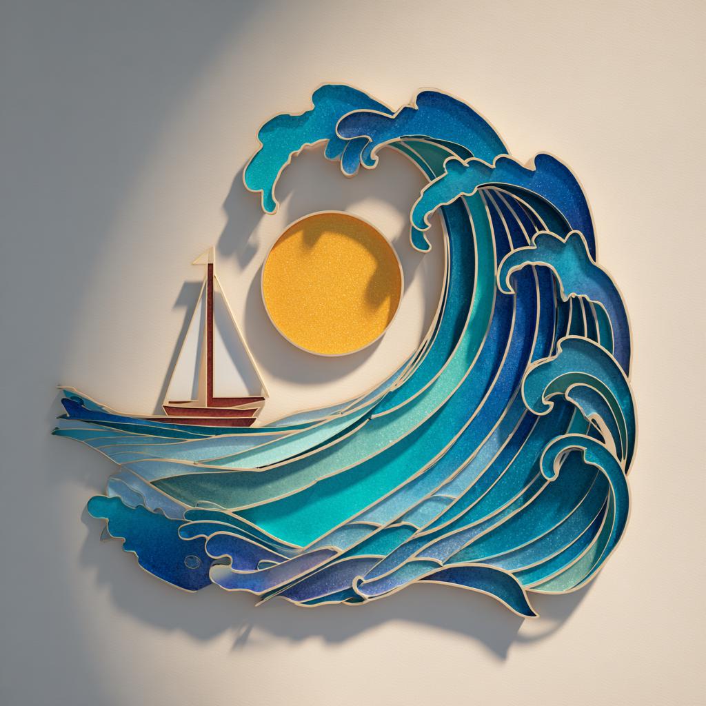 Ocean Wave 2D Metal Wall Art, Coastal Aluminum Wall Decor, Sunset Sailboat Beach House Sign, Nautical Ocean Decor, 4 Designs