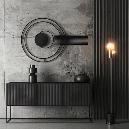 Modern Circle Metal Wall Art Abstract 2D Metal Sign Geometric Wall Decor Minimalist Living Room Office Decor Black Metal Art Decor Gift