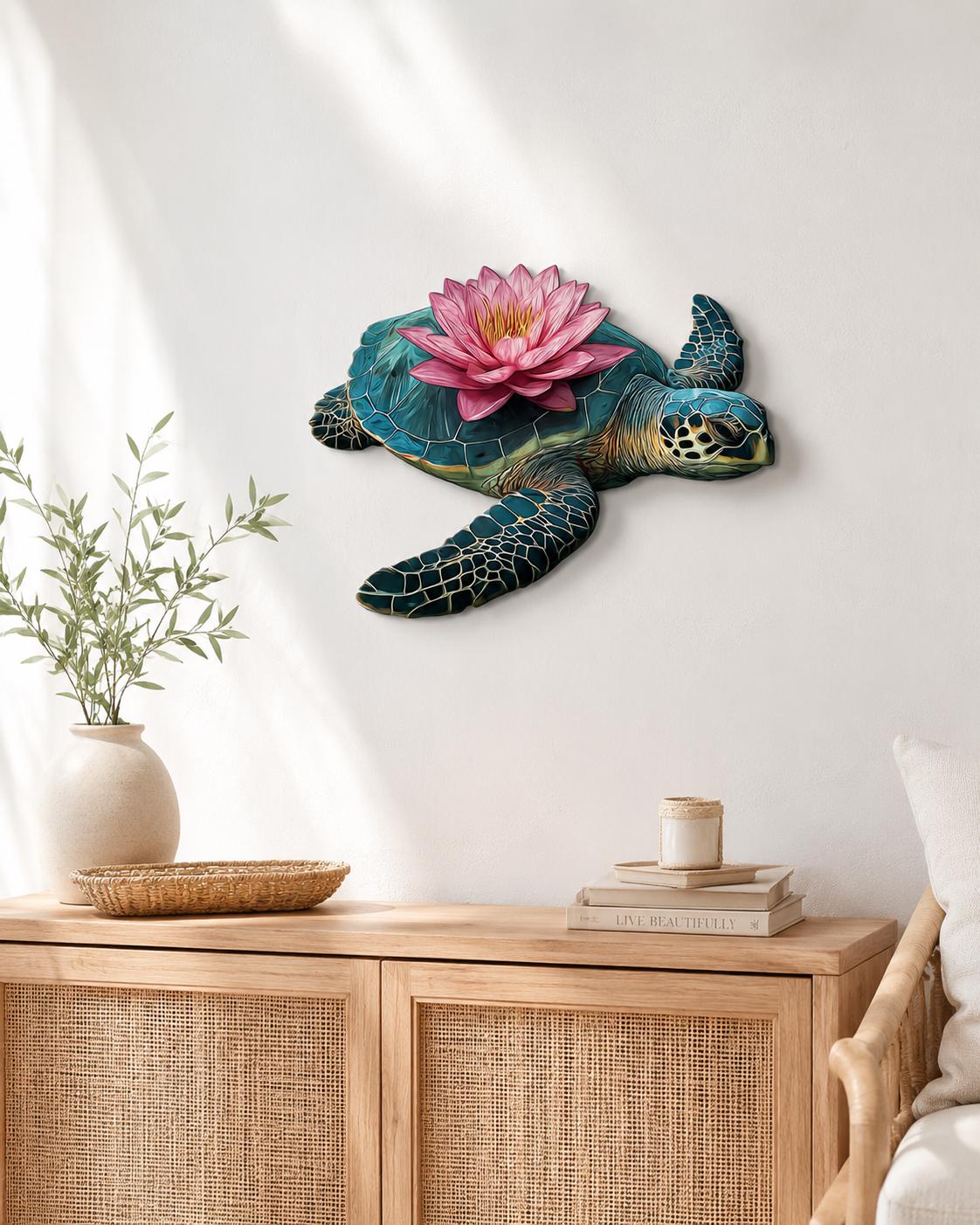 Sea Turtle Lotus Metal Wall Art, 2D Aluminum Ocean Decor, Tropical Turtle Sign, Hummingbird Coastal Wall Art, Beach House Gift, 4 Designs