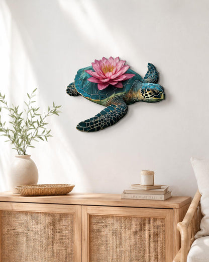 Sea Turtle Lotus Metal Wall Art, 2D Aluminum Ocean Decor, Tropical Turtle Sign, Hummingbird Coastal Wall Art, Beach House Gift, 4 Designs