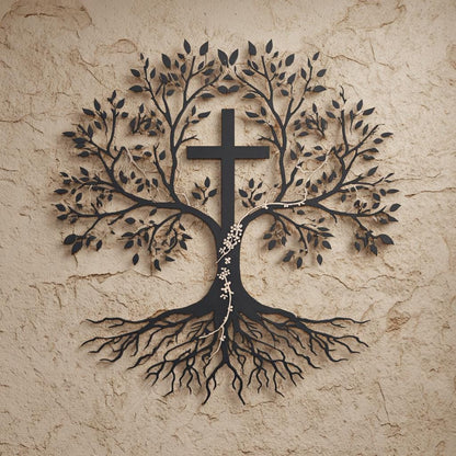 Cross Tree of Life Metal Wall Art Christian Wall Decor Rustic Faith Sign Religious Home Decor Spiritual Gift Farmhouse Cross Decor