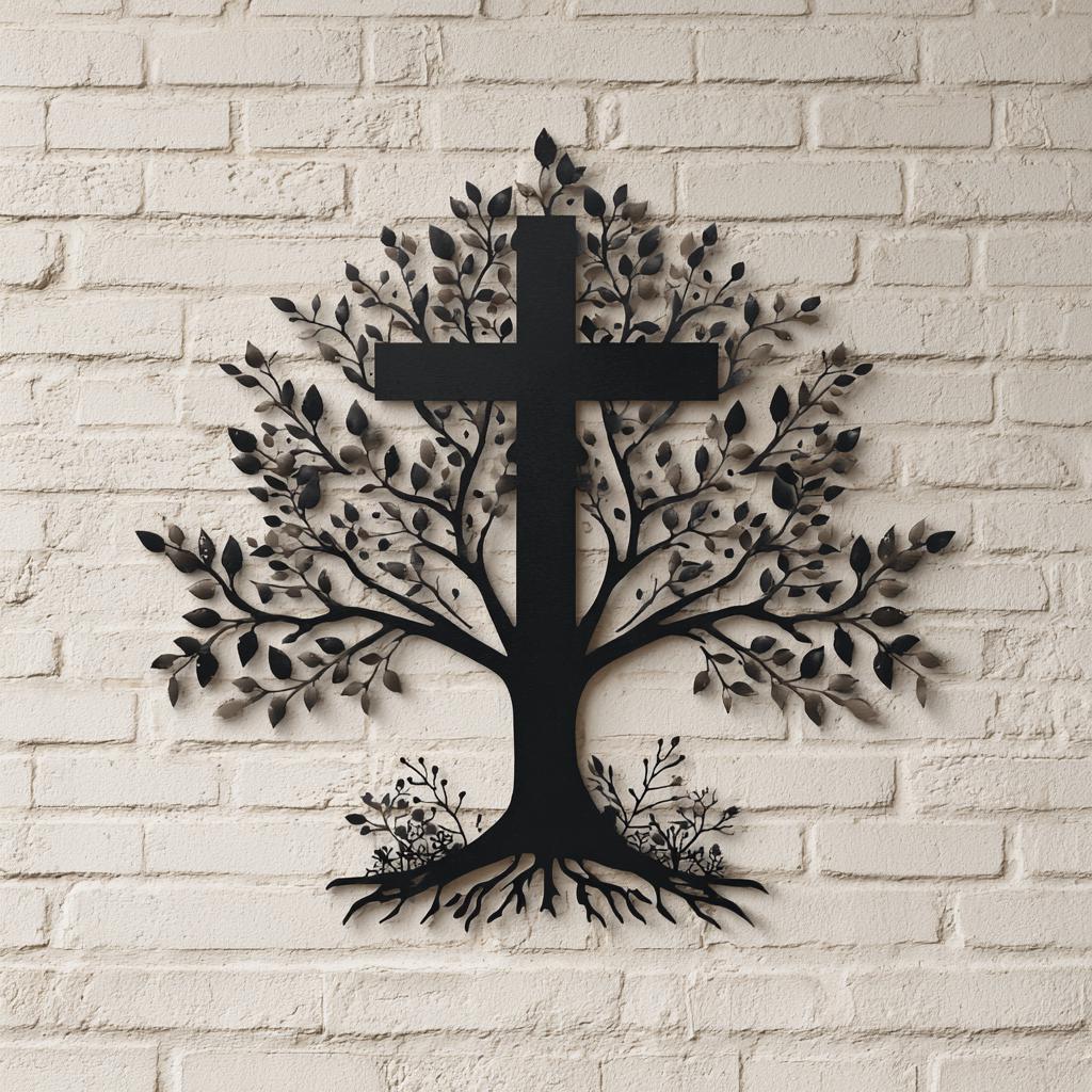 Cross Tree of Life Metal Wall Art Christian Wall Decor Rustic Faith Sign Religious Home Decor Spiritual Gift Farmhouse Cross Decor