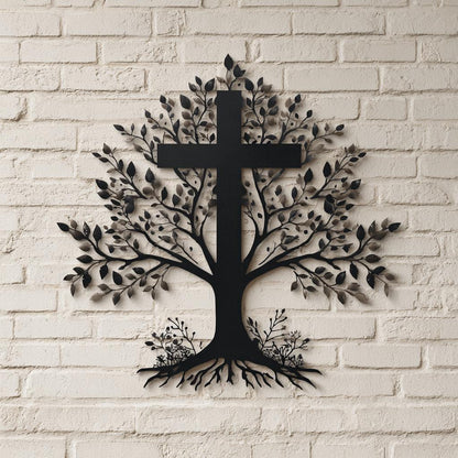 Cross Tree of Life Metal Wall Art Christian Wall Decor Rustic Faith Sign Religious Home Decor Spiritual Gift Farmhouse Cross Decor