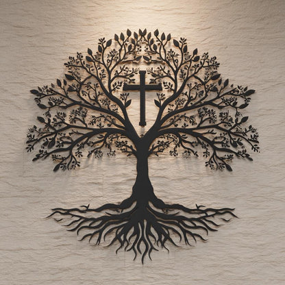 Cross Tree of Life Metal Wall Art Christian Wall Decor Rustic Faith Sign Religious Home Decor Spiritual Gift Farmhouse Cross Decor