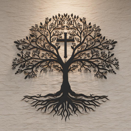 Cross Tree of Life Metal Wall Art Christian Wall Decor Rustic Faith Sign Religious Home Decor Spiritual Gift Farmhouse Cross Decor