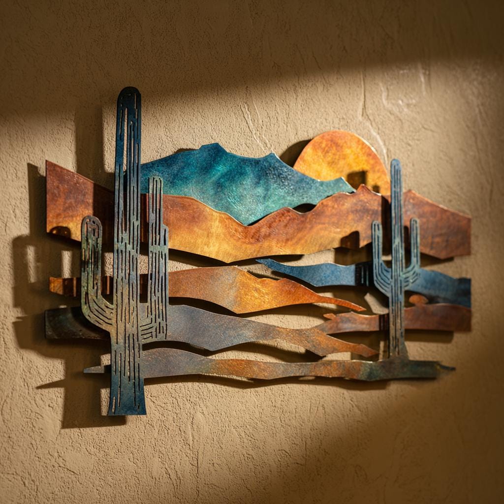 Southwestern Desert Metal Wall Art Cactus Sunset Decor Arizona Desert Landscape Sign Western Ranch Wall Hanging Gift