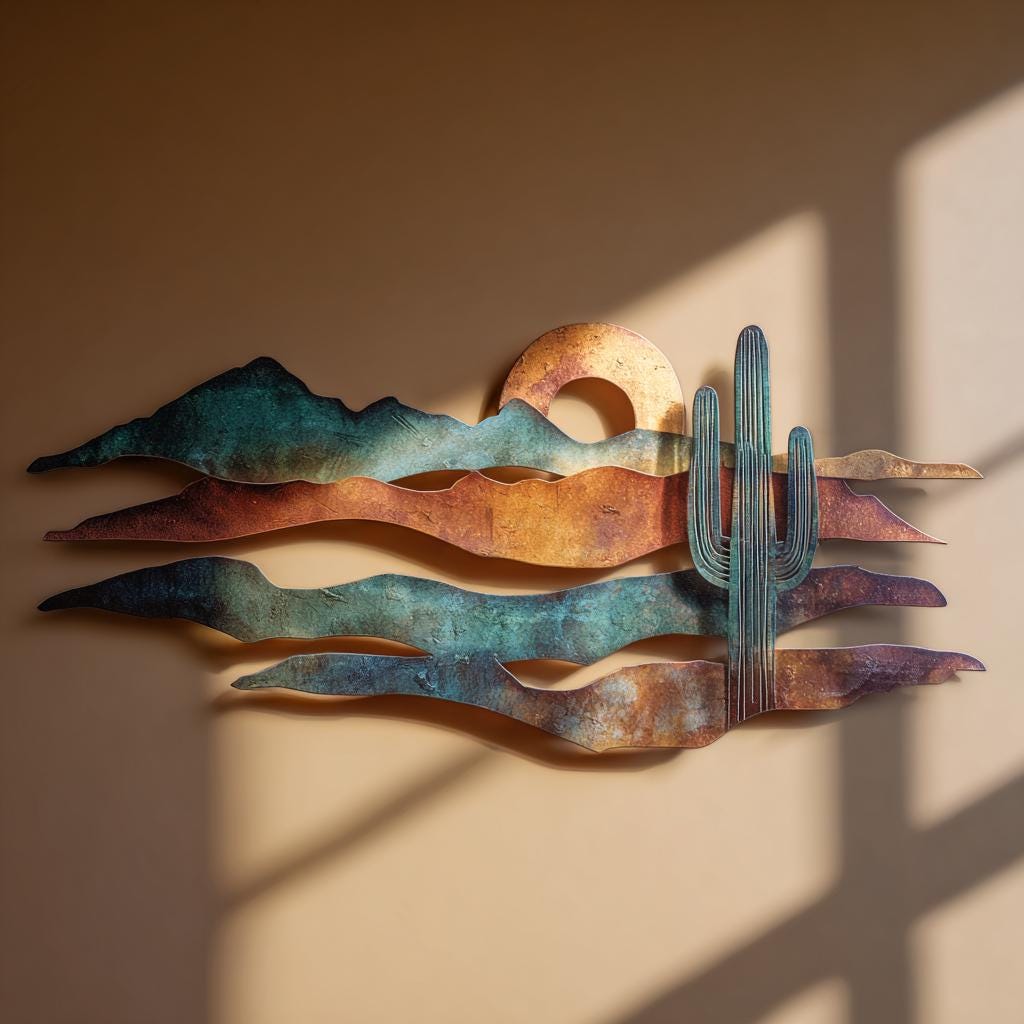 Southwestern Desert Metal Wall Art Cactus Sunset Decor Arizona Desert Landscape Sign Western Ranch Wall Hanging Gift