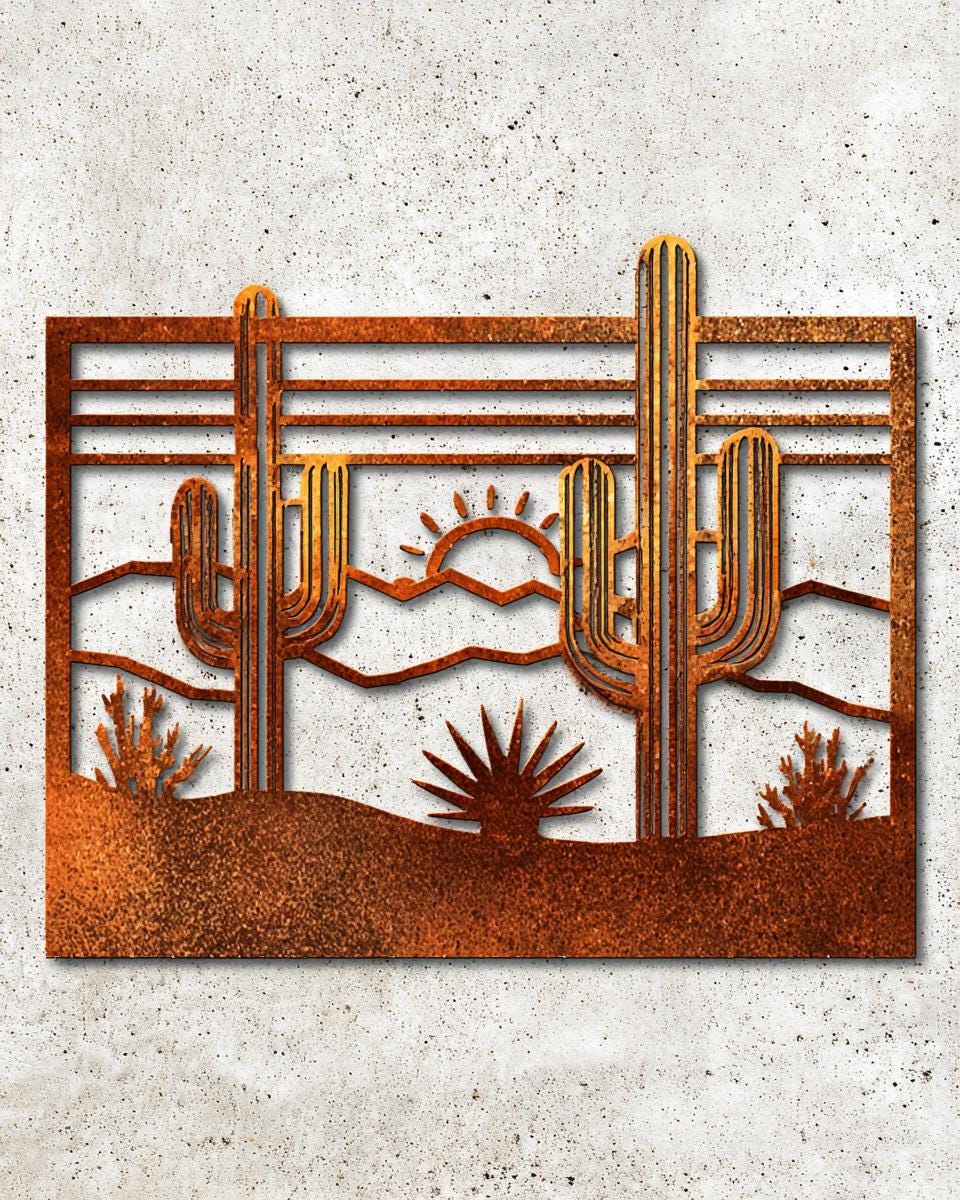Southwestern Desert Metal Wall Art Cactus Sunset Decor Arizona Desert Landscape Sign Western Ranch Wall Hanging Gift