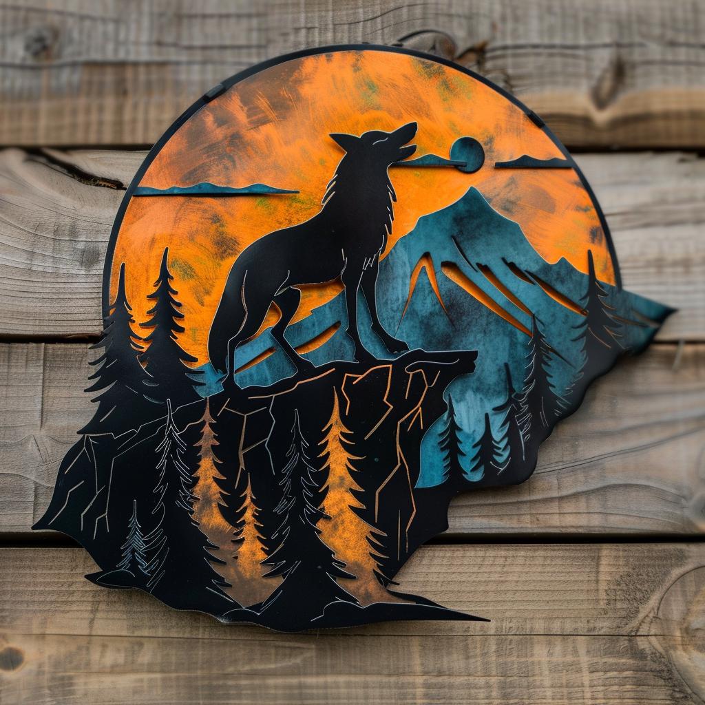 Howling Wolf Metal Wall Art Mountain Moon Wall Decor Rustic Cabin Lodge Wall Sign Forest Wildlife Decor Gift For Nature Lovers Home Decor