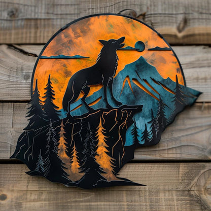 Howling Wolf Metal Wall Art Mountain Moon Wall Decor Rustic Cabin Lodge Wall Sign Forest Wildlife Decor Gift For Nature Lovers Home Decor