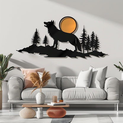 Howling Wolf Metal Wall Art Mountain Moon Wall Decor Rustic Cabin Lodge Wall Sign Forest Wildlife Decor Gift For Nature Lovers Home Decor