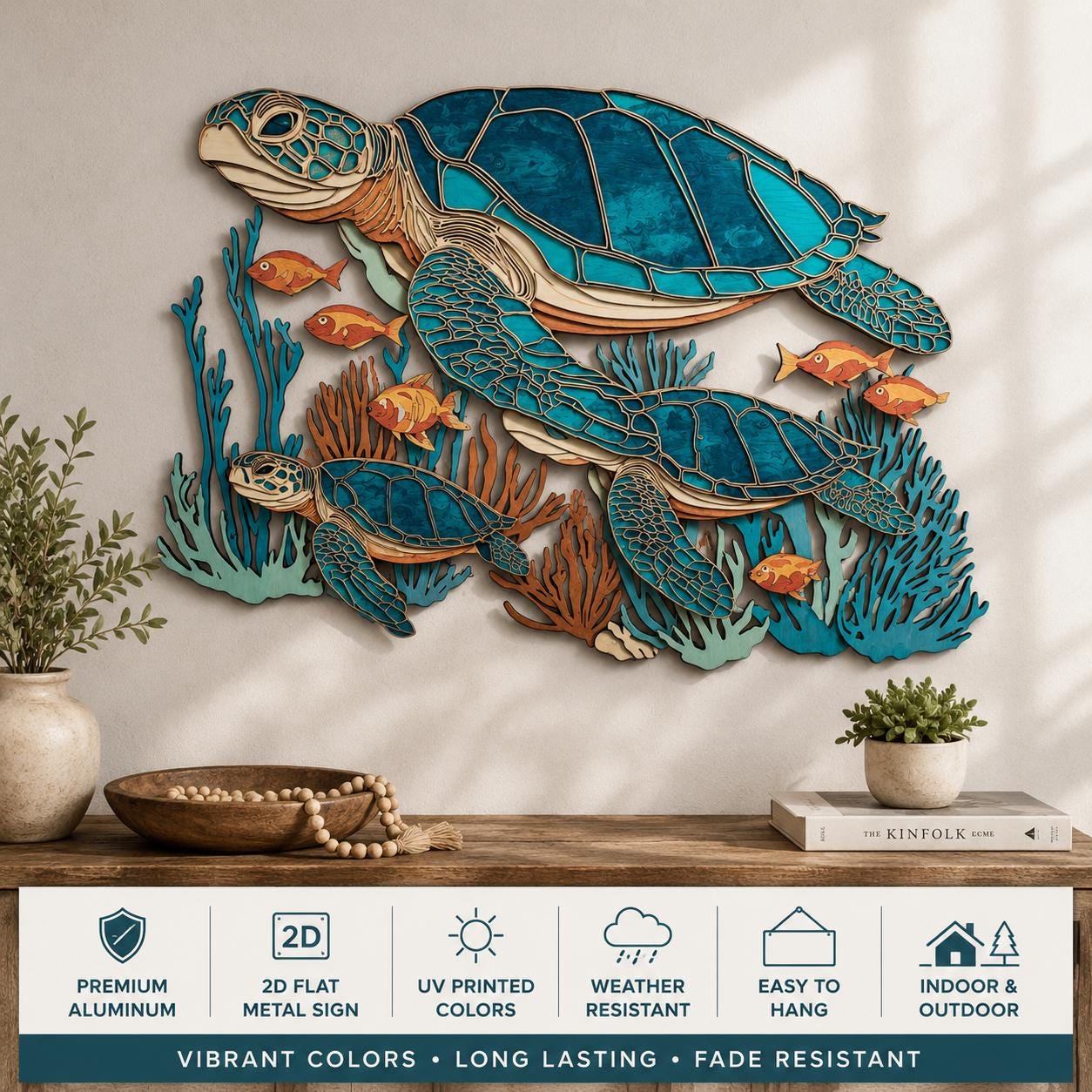 Sea Turtle Metal Sign, Ocean Wall Art, Coastal Living Decor, Beach House Wall Decor, Nautical Turtle Art, Marine Life Gift for Turtle Lovers