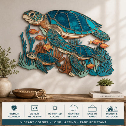 Sea Turtle Metal Sign, Ocean Wall Art, Coastal Living Decor, Beach House Wall Decor, Nautical Turtle Art, Marine Life Gift for Turtle Lovers