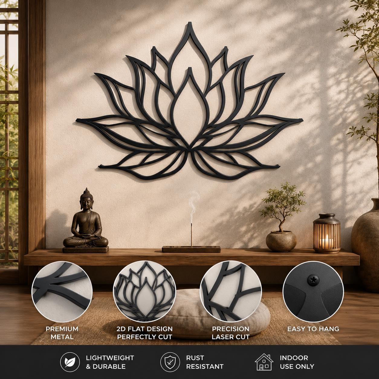 Lotus Metal Wall Art, Zen Yoga Room Decor, Meditation Wall Sign, Boho Spiritual Flower Decor, Indoor Metal Lotus Gift, 3 Designs for Home