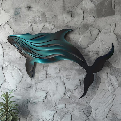 Blue Whale Metal Wall Art Ocean Whale Wall Decor Coastal Nautical Metal Sign Sea Animal Wall Hanging Beach House Decor Gift for Whale Lovers