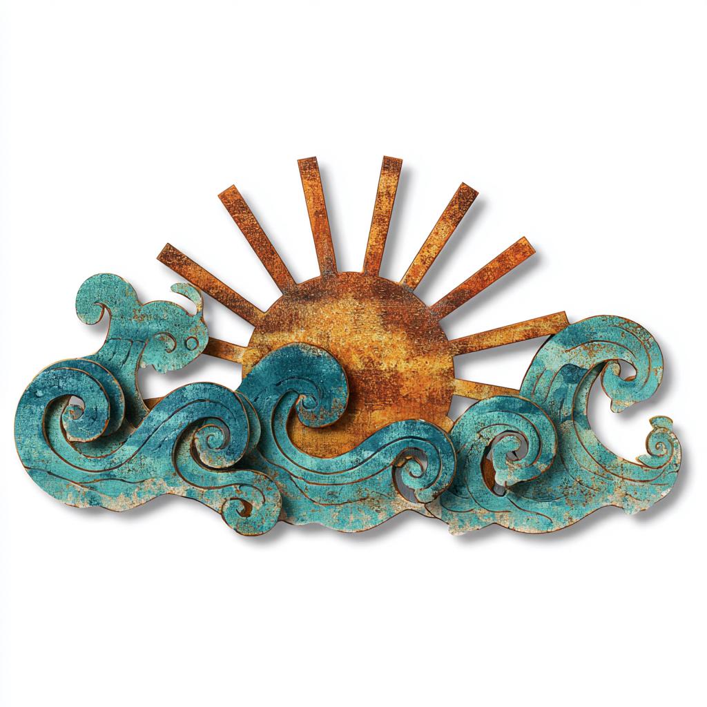 Ocean Wave Sun Metal Wall Art, Coastal Beach House Decor, Nautical Sunrise Sign, Rustic Sea Wall Decor, 4 Designs for Patio Home Art Gift