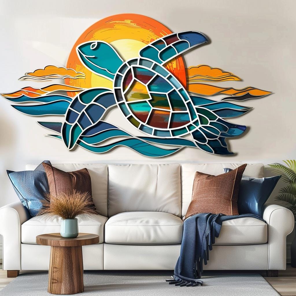 Sea Turtle Metal Wall Art, Coastal Ocean Turtle Decor, Beach House Wall Art, Nautical Sea Life Sign, Above Couch Patio Decor, Turtle Gift