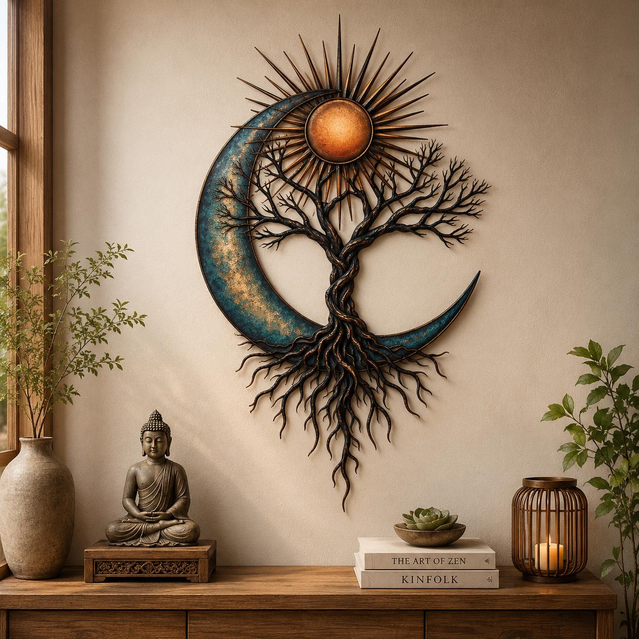 Tree of Life Metal Wall Art, Sun Moon Wall Decor, Celtic Tree Sign, Boho Spiritual Home Decor, Yoga Meditation Gift, 4 Designs for Home