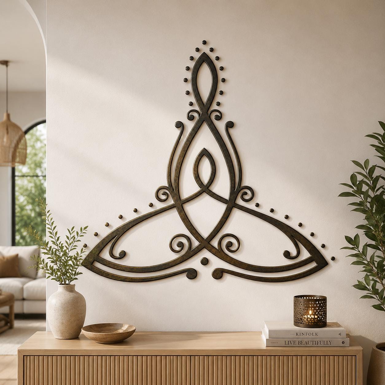 Metal Wall Art Set, Sun Waves Tree of Life Sculptures, Handcrafted 2D Aluminum Wall Decor for Coastal Nature Interiors
