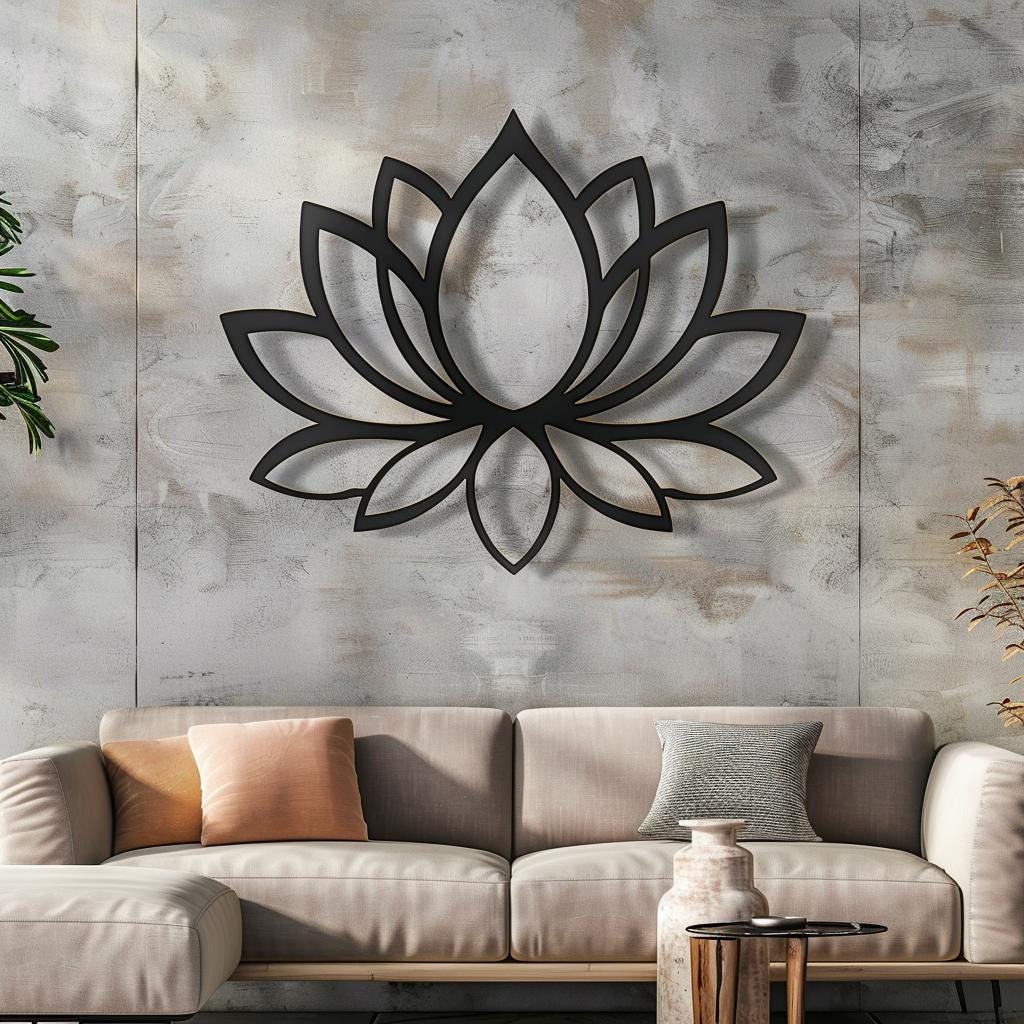 Lotus Metal Wall Art, Zen Yoga Decor, Boho Floral Wall Sign, Minimalist Lotus Flower Decor for Living Room, Bedroom, Meditation Room
