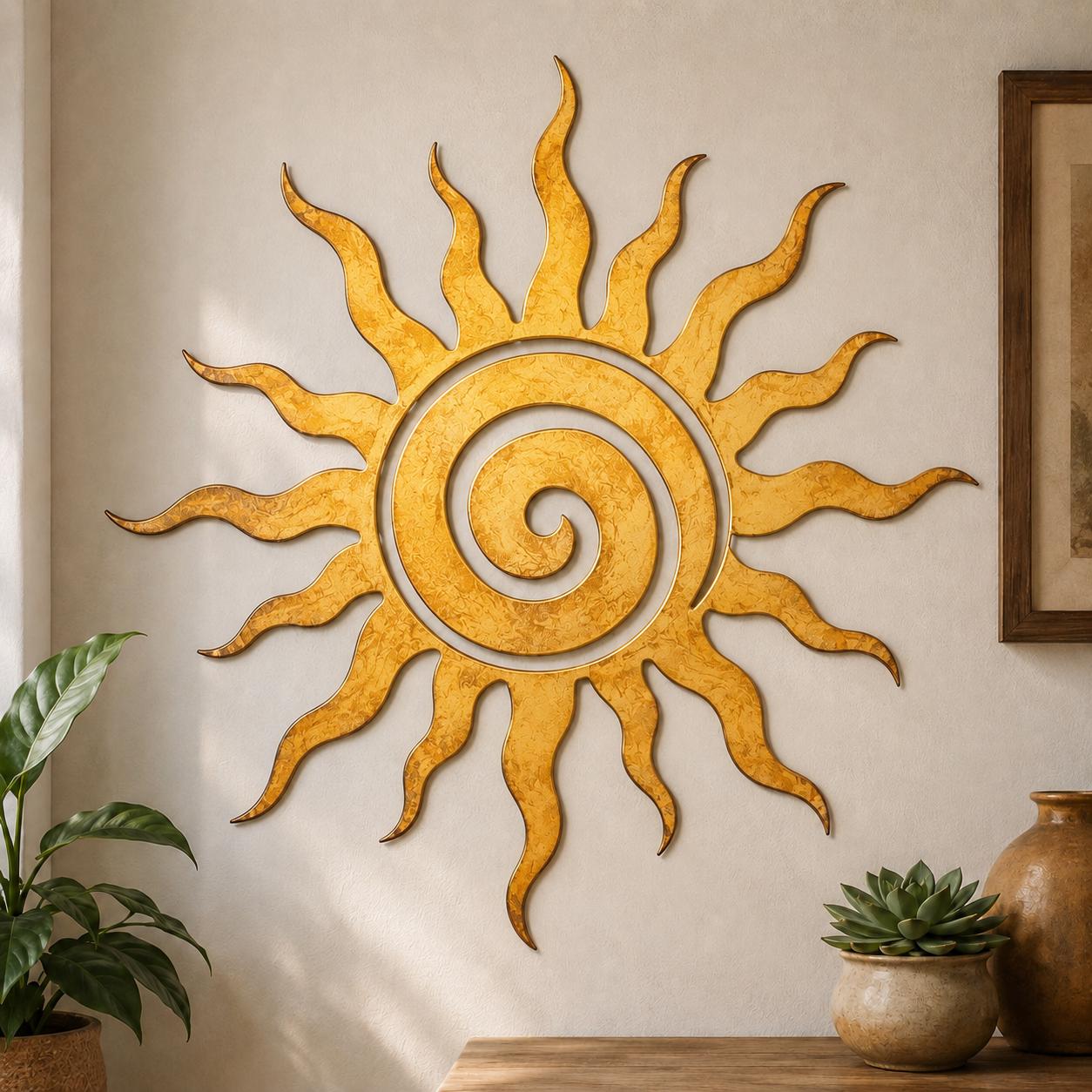 Sun Metal Wall Art, Boho Celestial Sun Decor, Turquoise Gold Sunburst Wall Hanging, Rustic Patio Garden Decor, 4 Style Options