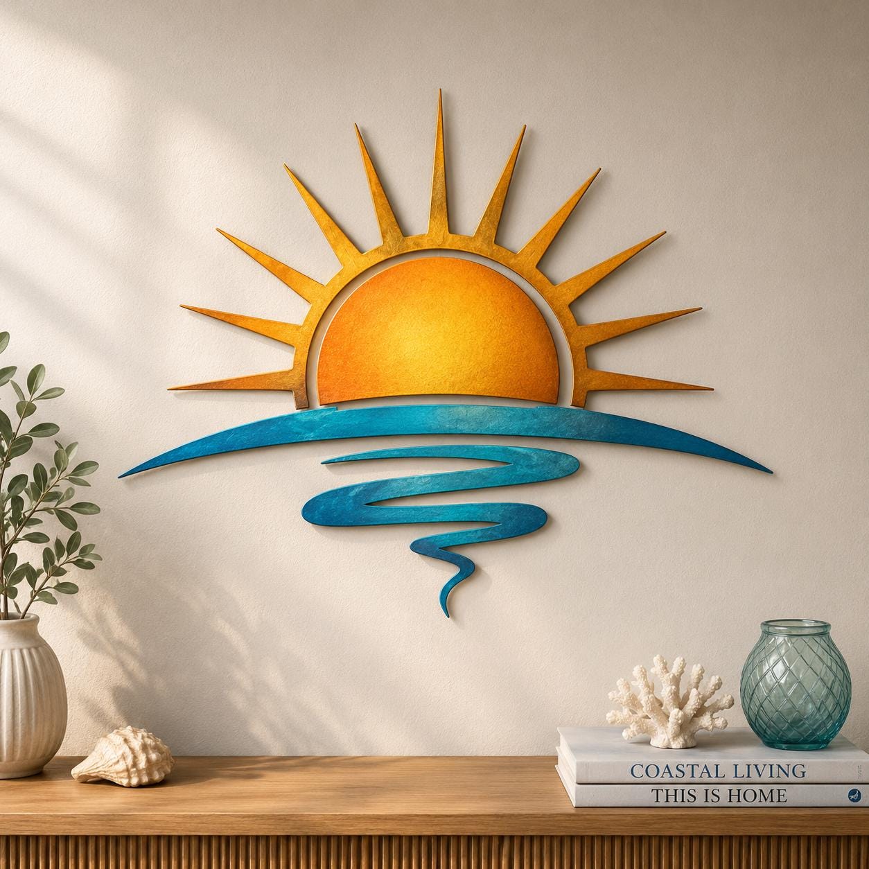 Sunrise Ocean Metal Wall Art, Coastal Wave Decor, Beach House Wall Sign, Nautical Sun Wall Art, 4 Designs for Patio Ocean Lover Gift
