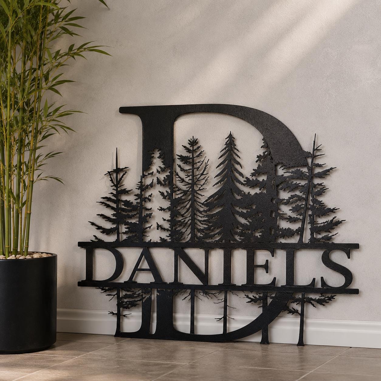 Custom Family Name Metal Sign, Personalized Monogram Wall Art, Pine Forest Last Name Sign, Cabin Lodge Decor, Housewarming Gift for Home