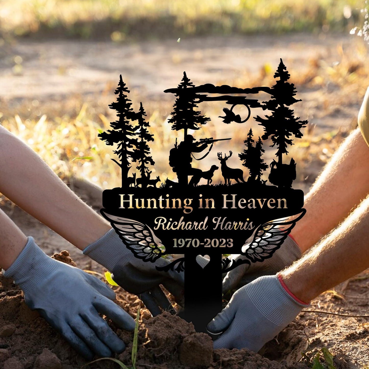 Custom Hunting Heaven Memorial Metal Stake Outdoor, Hunter Memorial Sign, Grave Marker, Sympathy Sign, Remembrance Stake, Hunting Lover Gift