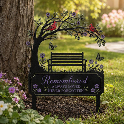 Personalized Memorial Garden Sign, Cardinal Bench Metal Stake, Custom In Memory Plaque, Remembrance Gift, Sympathy Yard Decor for Loved One