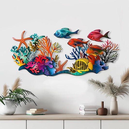 Underwater Coral Reef Metal Wall Art, Colorful Tropical Fish Decor, Ocean Sea Life Sign, Beach House Coastal Wall Art, Bathroom Decor Gift