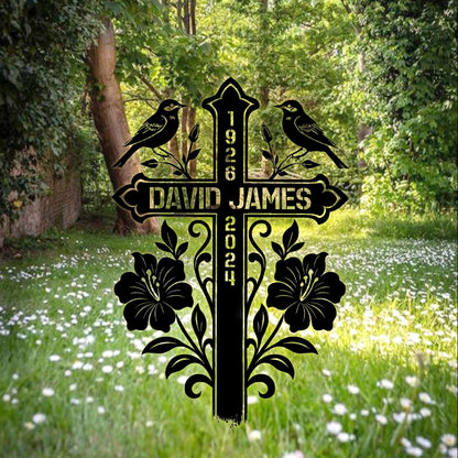 Custom Memorial Metal Cross Stake, Grave Marker, Sympathy Gifts, Remembrance Gift, Lawn Metal Cross, Garden Stake, Memorial Gift