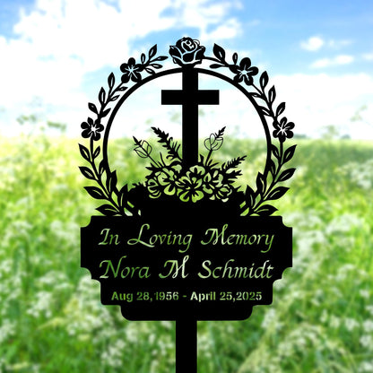 Personalized Memorial Cross Stake,Custom Cross Memorial Metal Stake, In Memory Cross,Grave Marker,Sympathy Gift,Remembrance Decor,Garden Sign