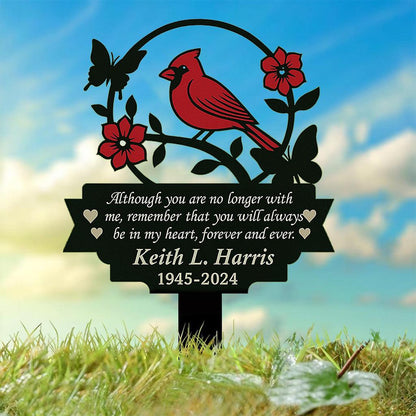 Personalized Cardinal Memorial Garden Sign, Custom In Loving Memory Metal Stake, Red Bird Sympathy Plaque, Remembrance Gift for Loved One