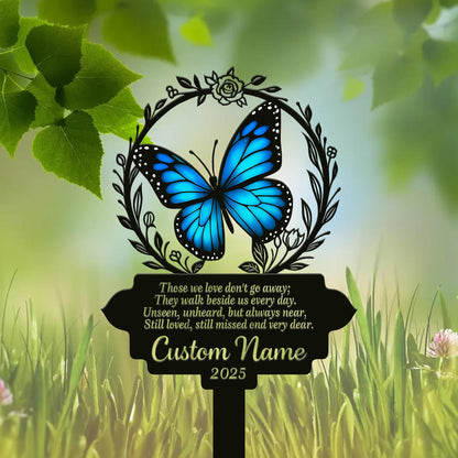 Personalized Butterfly Memorial Garden Sign, Custom In Loving Memory Metal Stake, Blue Butterfly Sympathy Plaque, Remembrance Gift Decor