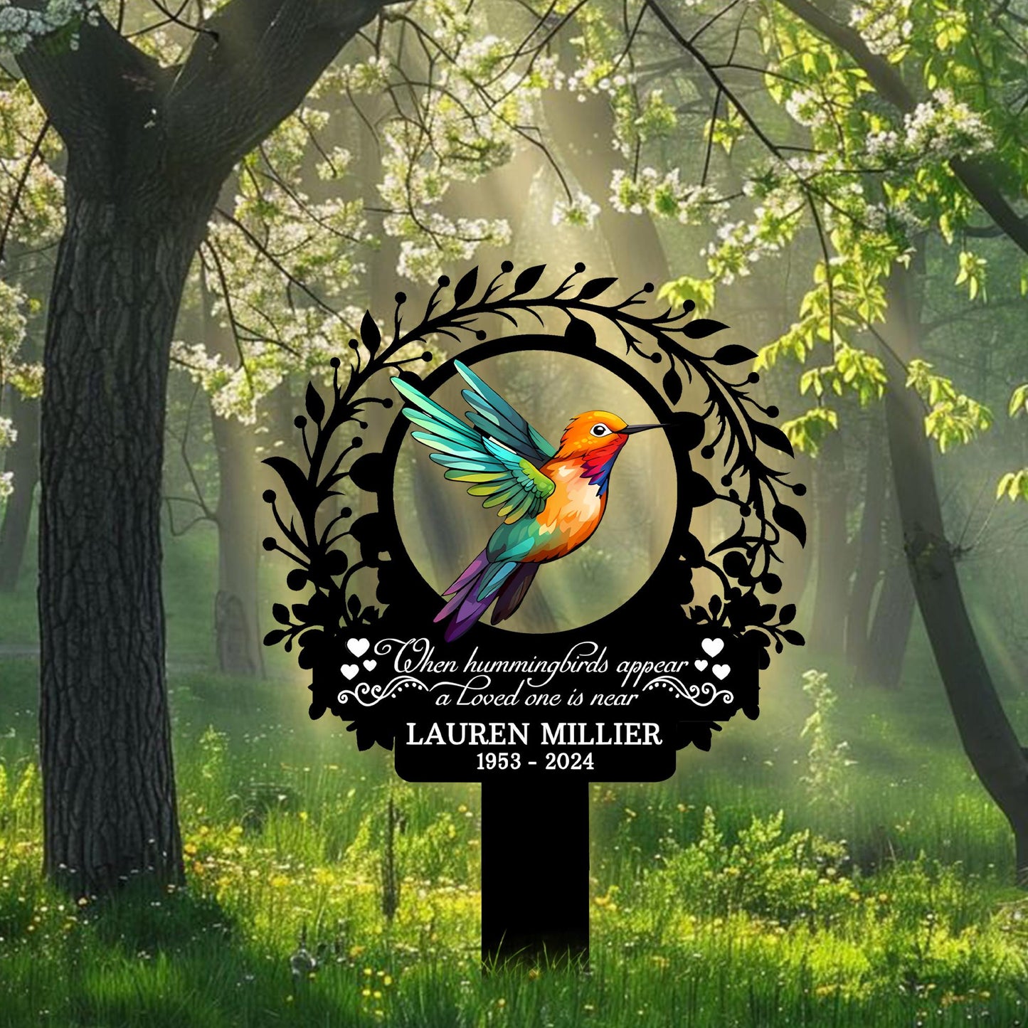 Personalized Hummingbird Memorial Garden Sign, Custom In Loving Memory Metal Stake, Sympathy Plaque, Remembrance Gift for Loved One Decor