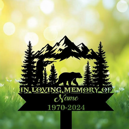 Personalized Hunter Memorial Garden Sign, Custom Bear Mountain Metal Stake, In Loving Memory Plaque, Sympathy Gift for Outdoor Loved One