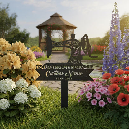 Personalized Sewing Memorial Garden Sign, Custom Seamstress Metal Stake, In Loving Memory Plaque, Sympathy Gift for Quilter Loved One Decor