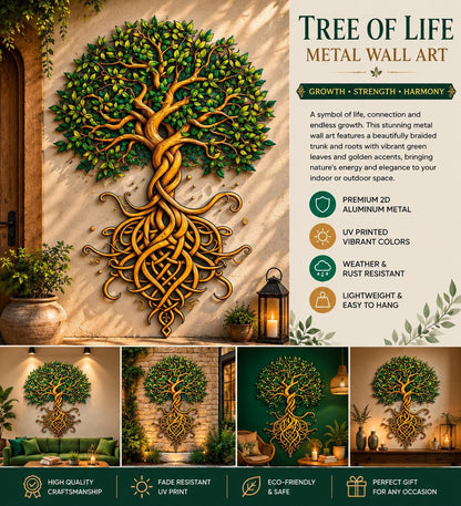 Tree Of Life Metal Wall Art Boho Sun Wall Decor Golden Spiritual Nature Sculpture Large Outdoor Indoor Wall Hanging Gift For Home Garden