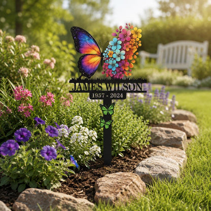 Personalized Butterfly Memorial Garden Sign, Custom Floral Metal Stake, In Loving Memory Plaque, Sympathy Gift for Loved One Outdoor Decor