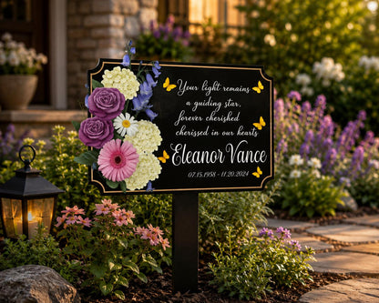 Personalized Memorial Garden Stake, Floral Butterfly Aluminum Metal Sign, Custom Name Dates Grave Marker, Sympathy Remembrance Gift