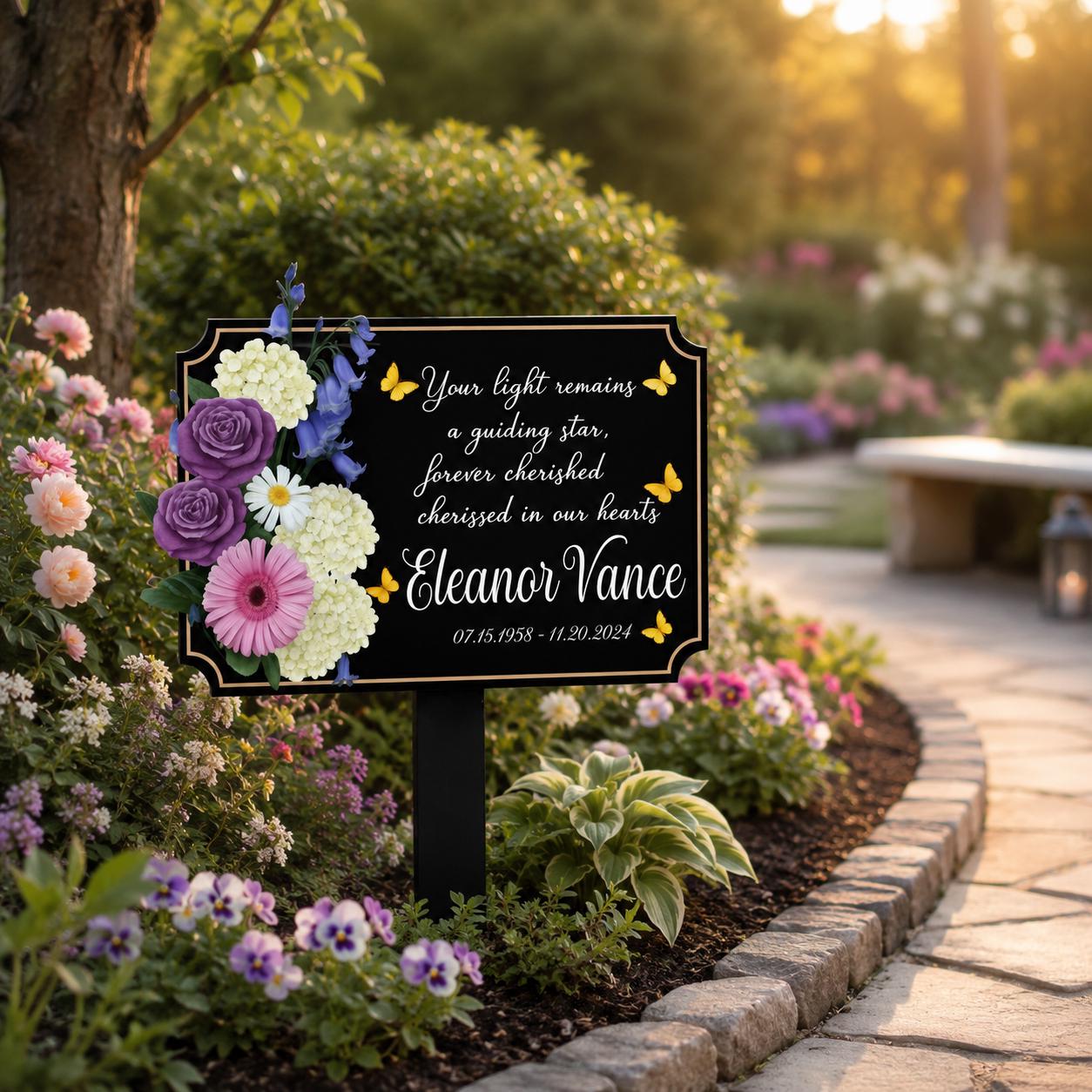 Personalized Memorial Garden Stake, Floral Butterfly Aluminum Metal Sign, Custom Name Dates Grave Marker, Sympathy Remembrance Gift