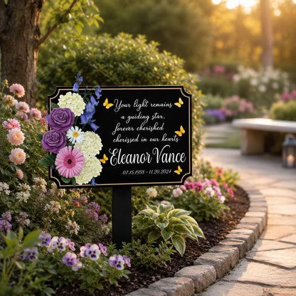 Personalized Memorial Garden Stake, Floral Butterfly Aluminum Metal Sign, Custom Name Dates Grave Marker, Sympathy Remembrance Gift