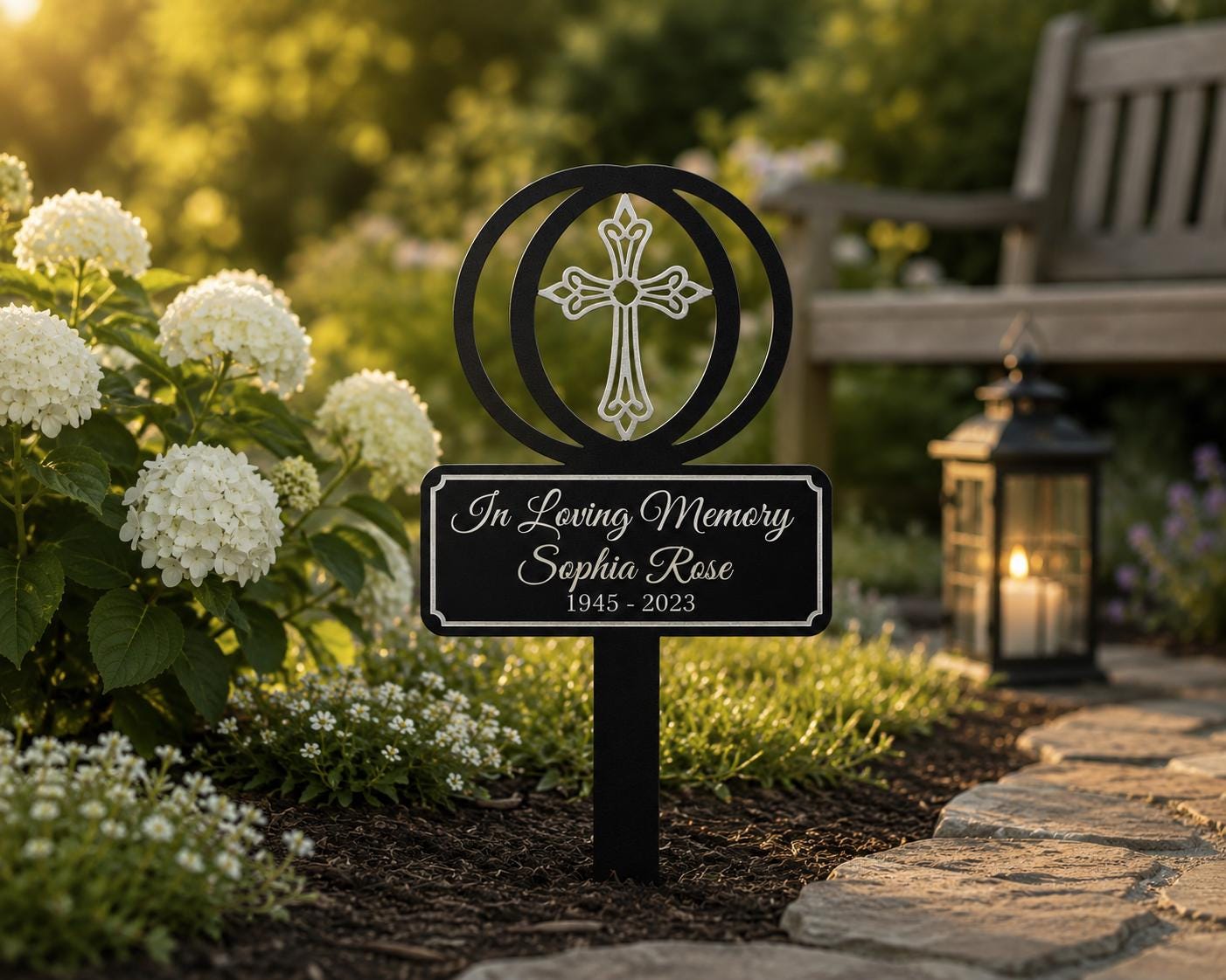 Personalized Cross Memorial Garden Stake, In Loving Memory Metal Sign, Custom Name Dates Grave Marker, Sympathy Gift