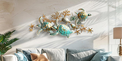 Personalized Sea Turtle 2D Metal Wall Ar, Coastal Ocean Aluminum Sign Colorful Turtle Wall Decor,Set of 4 Nautical Designs, Beach House Gift