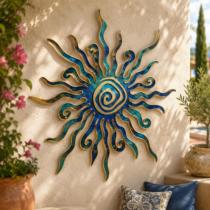 Sunburst Metal Wall Art Rustic Boho Sun Wall Decor Handcrafted Sun Sculpture Outdoor Indoor Home Wall Hanging Modern Farmhouse Gift