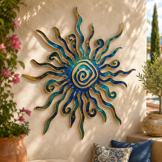 Sunburst Metal Wall Art Rustic Boho Sun Wall Decor Handcrafted Sun Sculpture Outdoor Indoor Home Wall Hanging Modern Farmhouse Gift